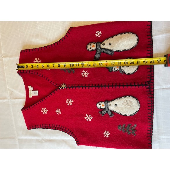 Coldwater Creek Wool Christmas Vest Snowman Tree Holiday‎ Red Womens L - Picture 7 of 7